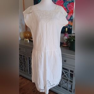 Sweet White Cotton Crochet Lace Embroidered Dress